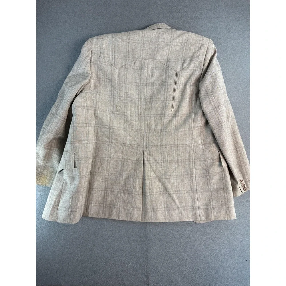 Vintage H Bar C Ranchwear Sport Coat Mens 42R Beige Plaid Western Jacket USA